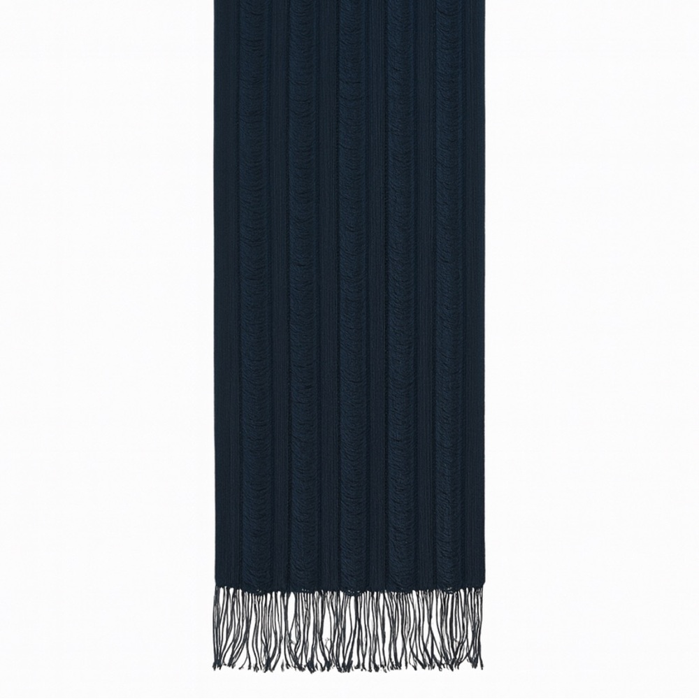Burberry Navy Textured Fringe Knit Scarf – Unisex Luxury